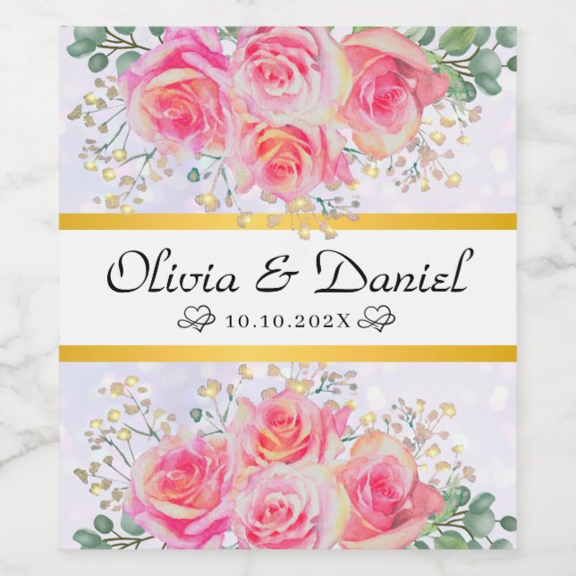 Elegante Rosa Blume Danke für Ihre Hochzeit Weinetikett (Einzelnes Label)