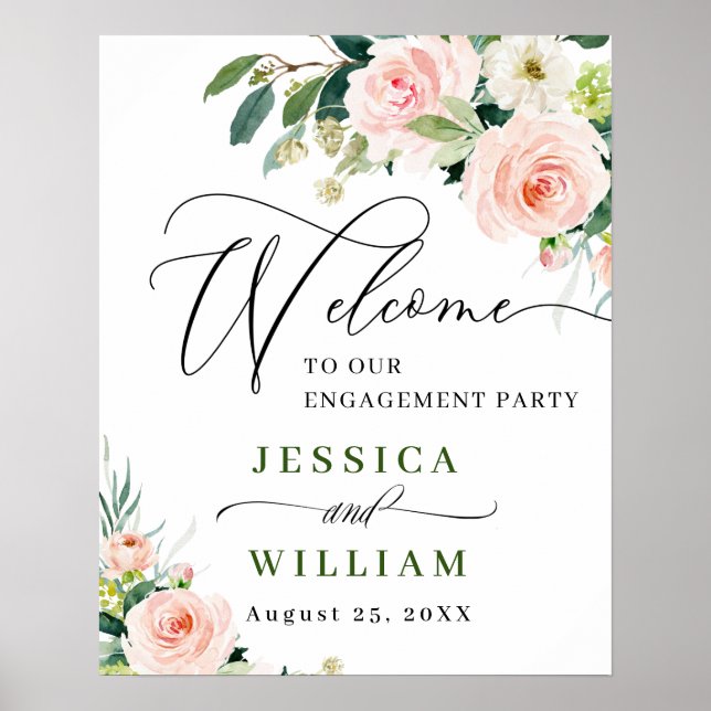 Elegante, rosa Blume Engagement Party Poster (Vorne)