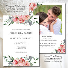Elegante Rosa Blume Foto UAWG Wedding Einladung