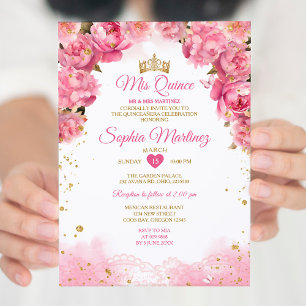 Elegante Rosa Blume Gold Girl Mis Quince Einladung