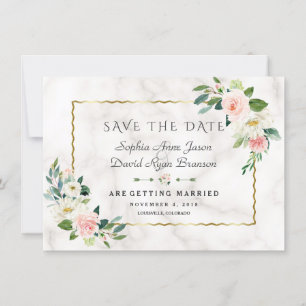 Elegante Rosa Blume Goldrahmen Marmorhochzeit Save The Date