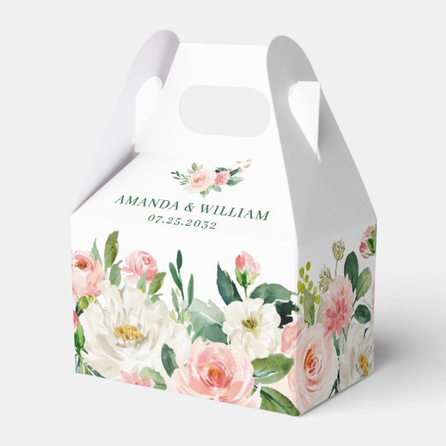 Elegante Rosa Blume Grüne Hochzeit Geschenkschachtel (Vorderseite)