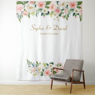 Elegante rosa Blume Hochzeiten Foto Stand Hintergr Wandteppich