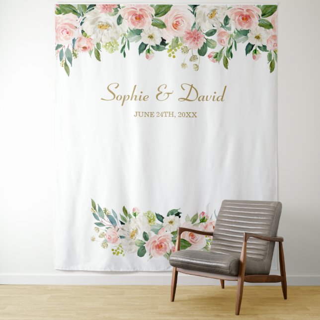 Elegante rosa Blume Hochzeiten Foto Stand Hintergr Wandteppich (Beispiel)