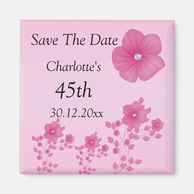 Elegante rosa Blume mit Diamanten Magnet (Vorne)