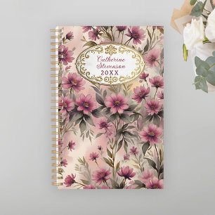 Elegante rosa Blume mit luxuriösem Goldrahmen Planer