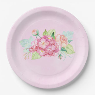 Elegante Rosa Blume Pappteller