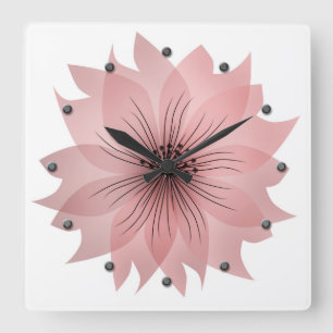 Elegante rosa Blume Quadratische Wanduhr