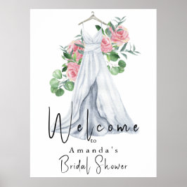 Elegante rosa Blume und grünes Brautparty Poster