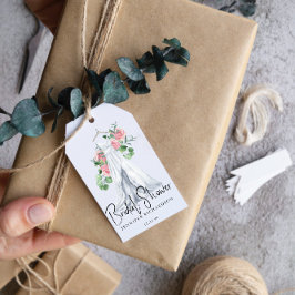 Elegante rosa Blume und Grünpflanzen - Brautparty Geschenkanhänger