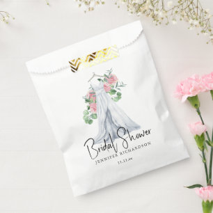Elegante rosa Blume und Grünpflanzen - Brautparty Geschenktütchen