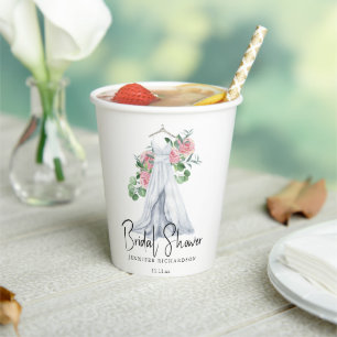 Elegante rosa Blume und Grünpflanzen - Brautparty Pappbecher