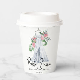 Elegante rosa Blume und Grünpflanzen - Brautparty Pappbecher