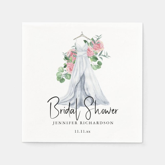 Elegante rosa Blume und Grünpflanzen - Brautparty Serviette (Vorderseite)