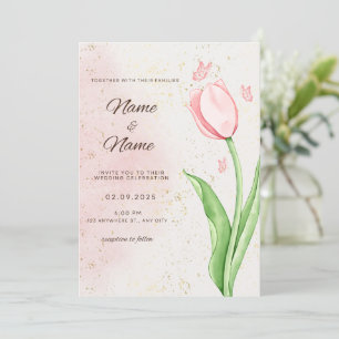 Elegante rosa Blume und Schmetterlingskarte Einladung