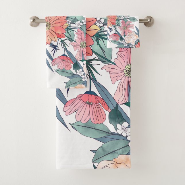 Elegante rosa Blume Wasserfarben Badhandtuch Set (Insitu)