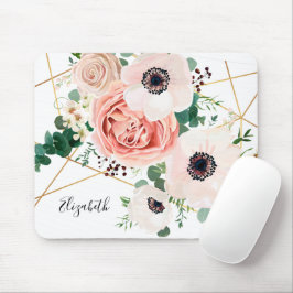 Elegante rosa Blume Wasserfarben Botanisch Mousepad