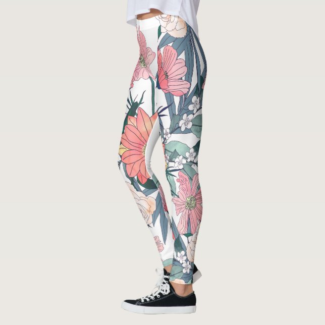 Elegante rosa Blume Wasserfarben Leggings (Links)