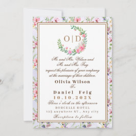 Elegante Rosa Blume Wasserfarbenhochzeit Einladung