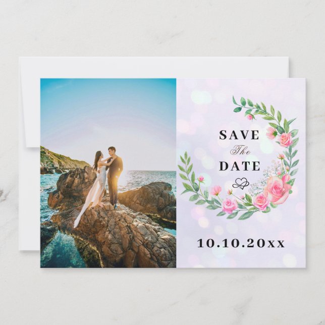 Elegante Rosa Blume Wasserfarbenhochzeit Einladung (Vorderseite)