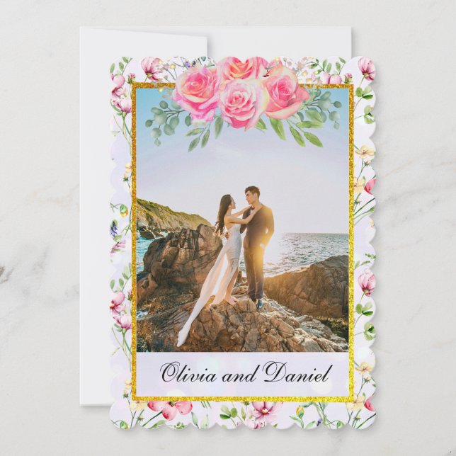 Elegante Rosa Blume Wasserfarbenhochzeit Einladung (Vorderseite)