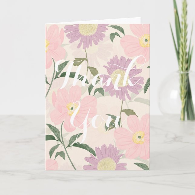 Elegante rosa Blume Watercolor Boho Floral Dankeskarte (Vorderseite)