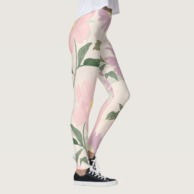 Elegante rosa Blume Watercolor Boho Floral Leggings (Rechts)