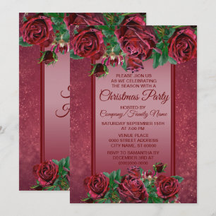 Elegante Rosa Blume Weihnachten Party Feiertage Einladung