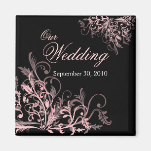 Elegante Rosa Blume Wirbel Save the Date Hochzeit Magnet