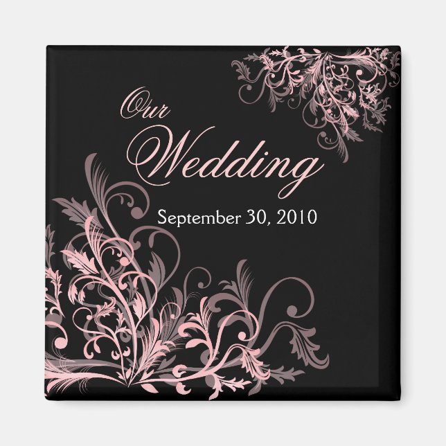 Elegante Rosa Blume Wirbel Save the Date Hochzeit Magnet (Vorne)
