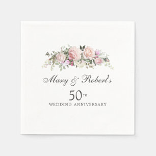 Elegante rosa Blumen-50. Hochzeitsjubiläumsfeier Serviette