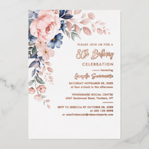 Elegante rosa Blumen-80. Geburtstagsfeier Gold Folieneinladung