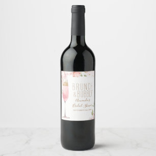 Elegante rosa Blumen Brunch & Champagner Junggesel Weinetikett