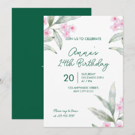 Elegante rosa Blumen-Einladung zum 24. Geburtstag Einladung