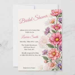 Elegante rosa Blumen-Einladung zur Brautparty Einladung
