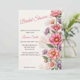 Elegante rosa Blumen-Einladung zur Brautparty Einladung