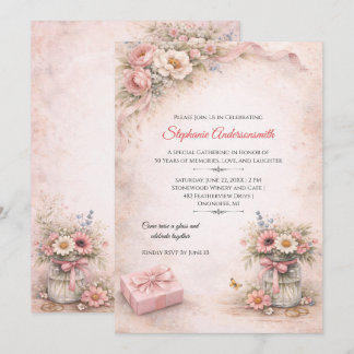 Elegante rosa Blumen Geburtstagsfeier | Einladung