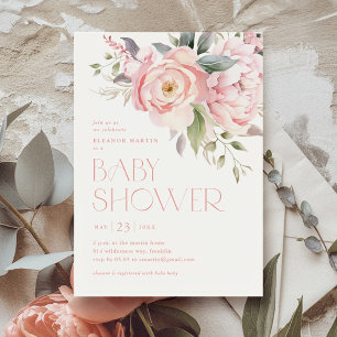 Elegante rosa Blumen Grün Garten Baby Shower Einladung