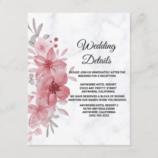 Elegante rosa Blumen Hochzeit Begleitkarte