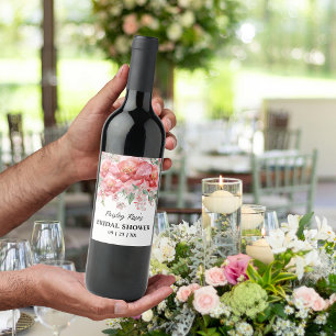 Elegante rosa Blumen-Hochzeitsdusche Weinetikett