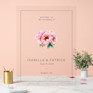 Elegante rosa Blumen-Hochzeitseinladung Acrylschild