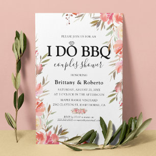 Elegante rosa Blumen-Ich- BBQ-Paare-Spritzparty Einladung
