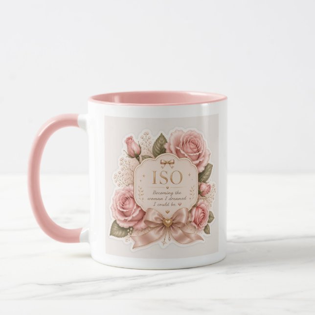 Elegante rosa Blumen-Kaffeetasse Tasse (Links)