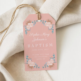 Elegante rosa Blumen Mädchen Foto Taufe Geschenkanhänger