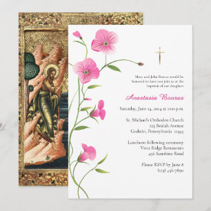 Elegante rosa Blumen orthodoxe christliche Taufe Einladung