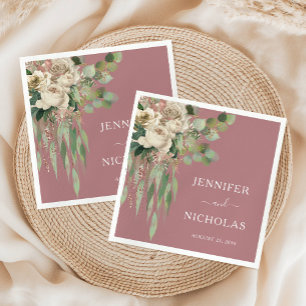 Elegante rosa Blumen-Pfingstrosen-Hochzeit Serviette