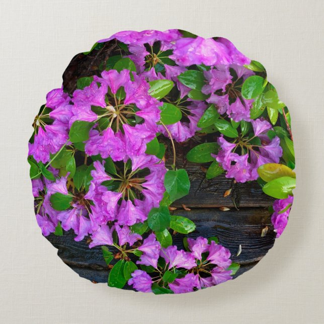 Elegante rosa Blumen rosa Azaleen rosa Blume Rundes Kissen (Vorderseite)