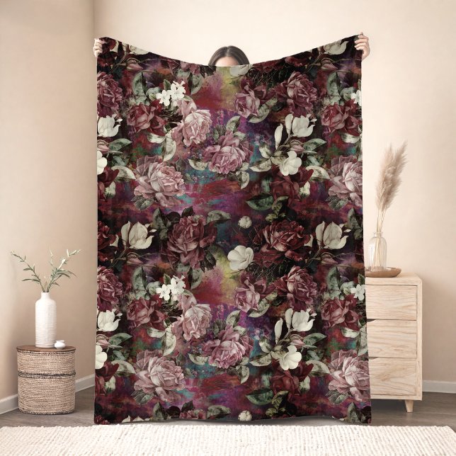 Elegante rosa Blumen rotes Muster Fleecedecke (Von Creator hochgeladen)