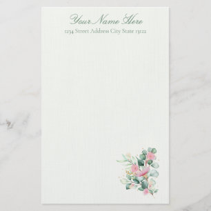 Elegante rosa Blumen und Eukalyptus Briefpapier