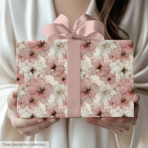 Elegante rosa Blumen und goldene Geburtstagspapier Geschenkpapier